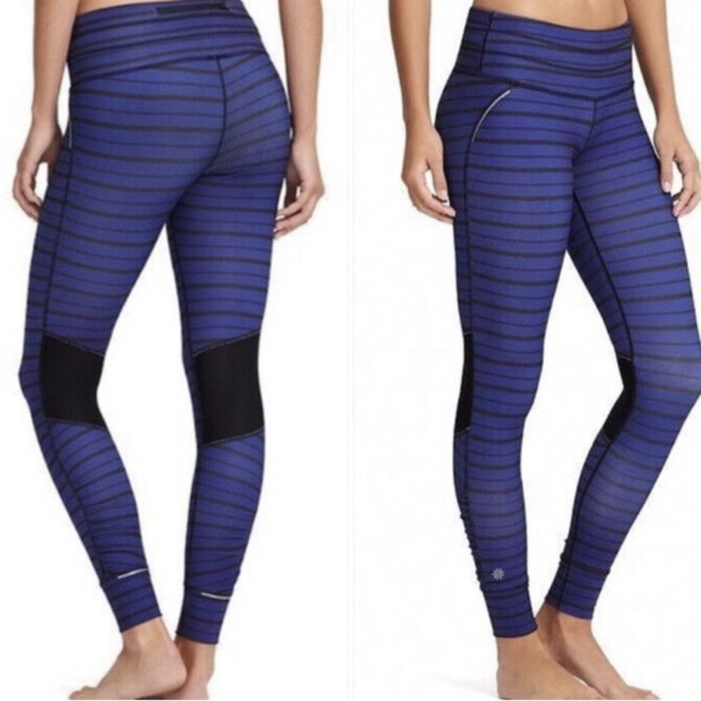 Athleta Leggings Purple Black Relay Stripe Reflective